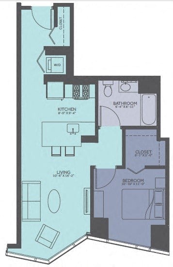 1 Bedroom 05-Avenue/02 Tower Floorplan Image